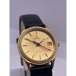Cyma Womens Gold Plated Quartz Swiss Watch Works New Battery